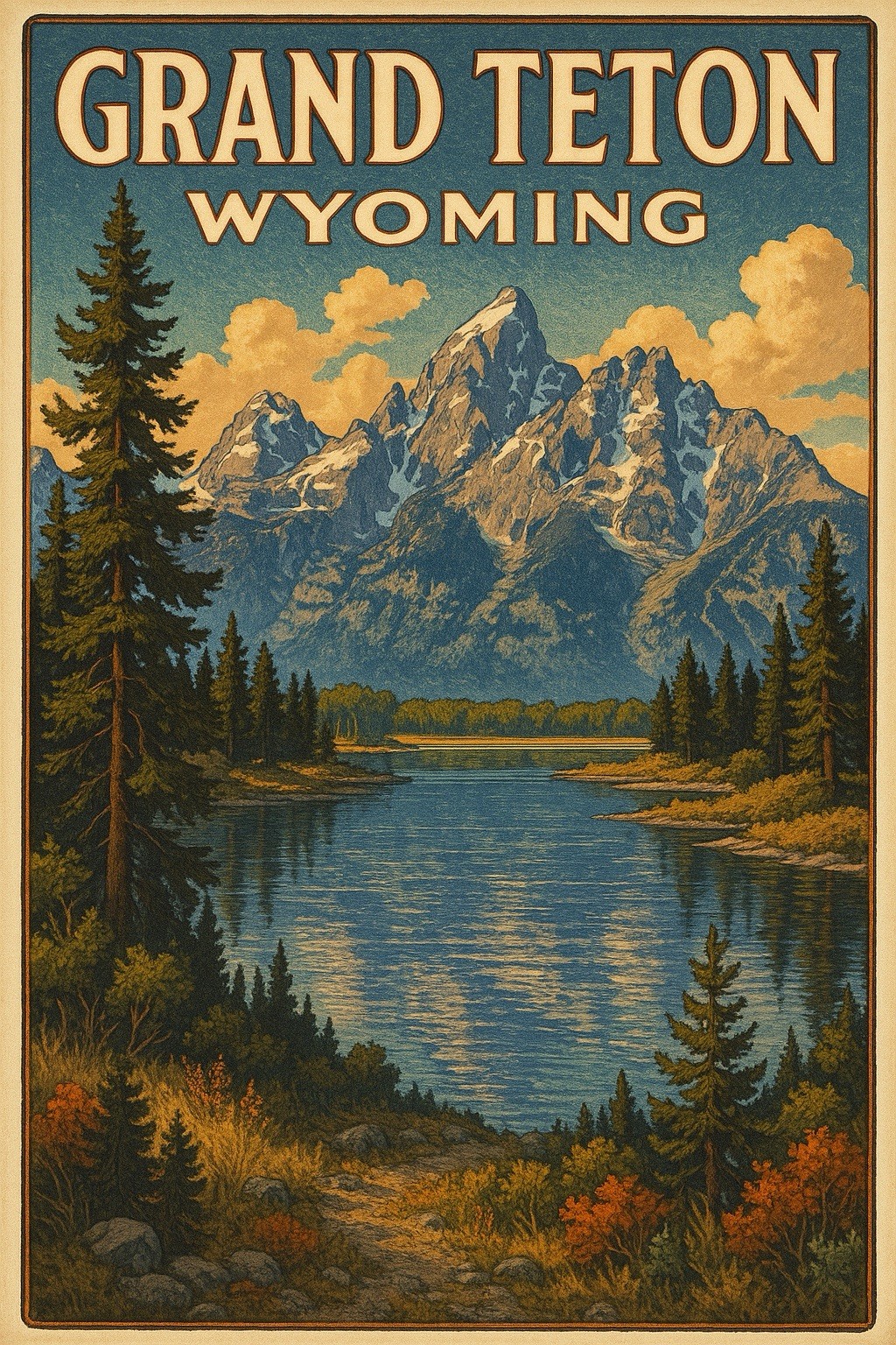 Grand Teton Wyoming Postcard Style Sign National Park