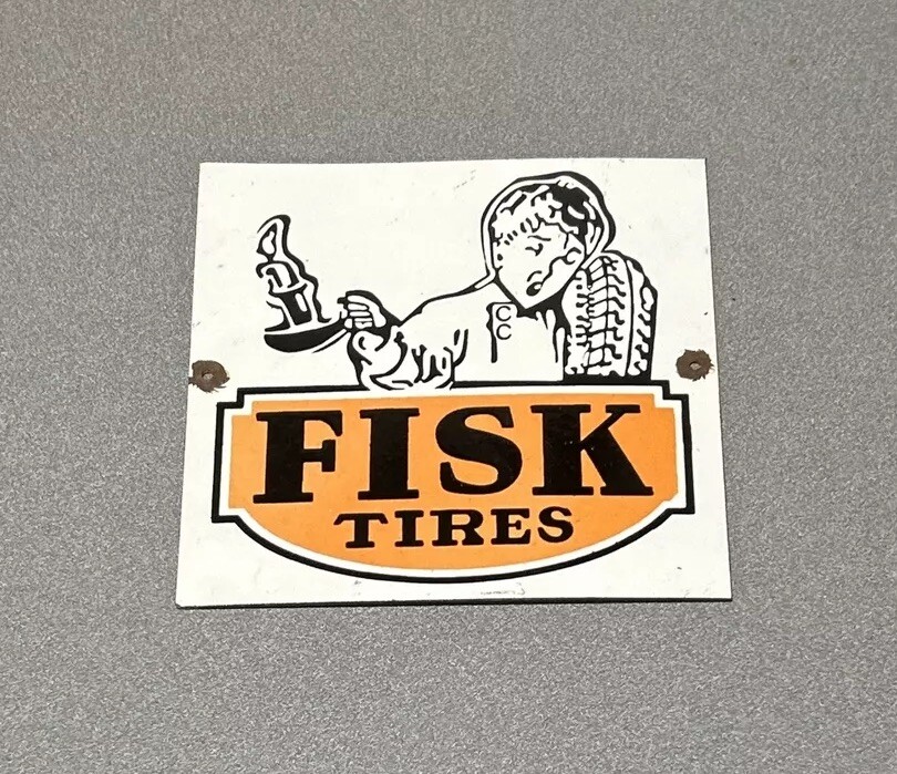 VINTAGE FISK TIRES PORCELAIN SIGN CAR GAS AUTO OIL
