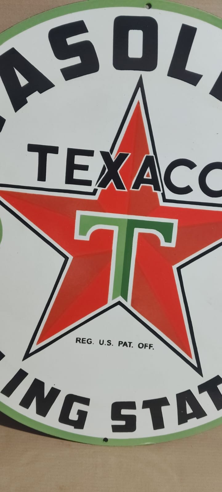 Texaco Gasoline Filling Station Porcelain Enamel Sign 30 x 30 Inches 1 Sided
