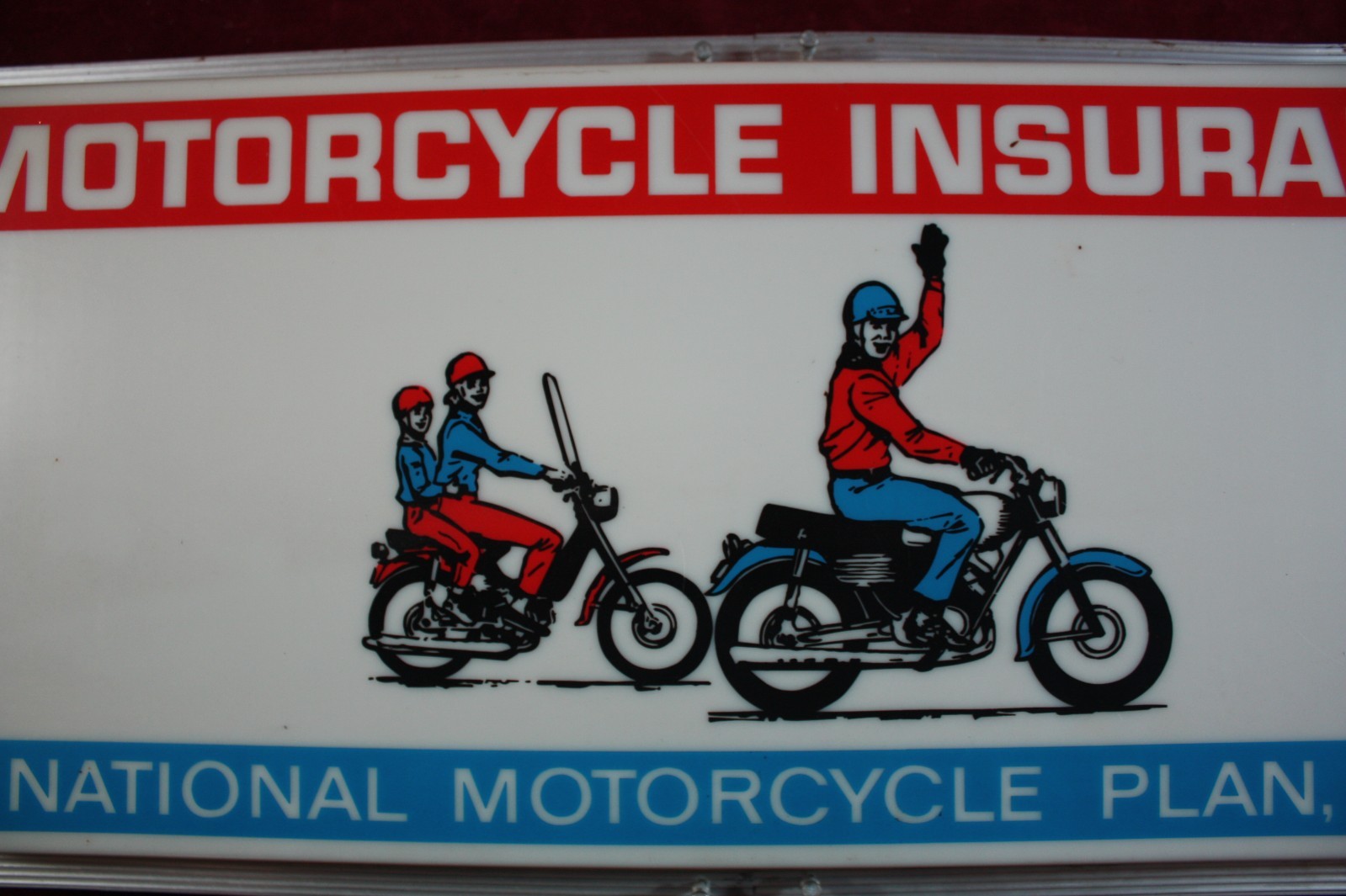 ** VINTAGE MOTORCYCLE PLAN INC INSURANCE ADVERTISING SIGN LIGHTED WORKING **