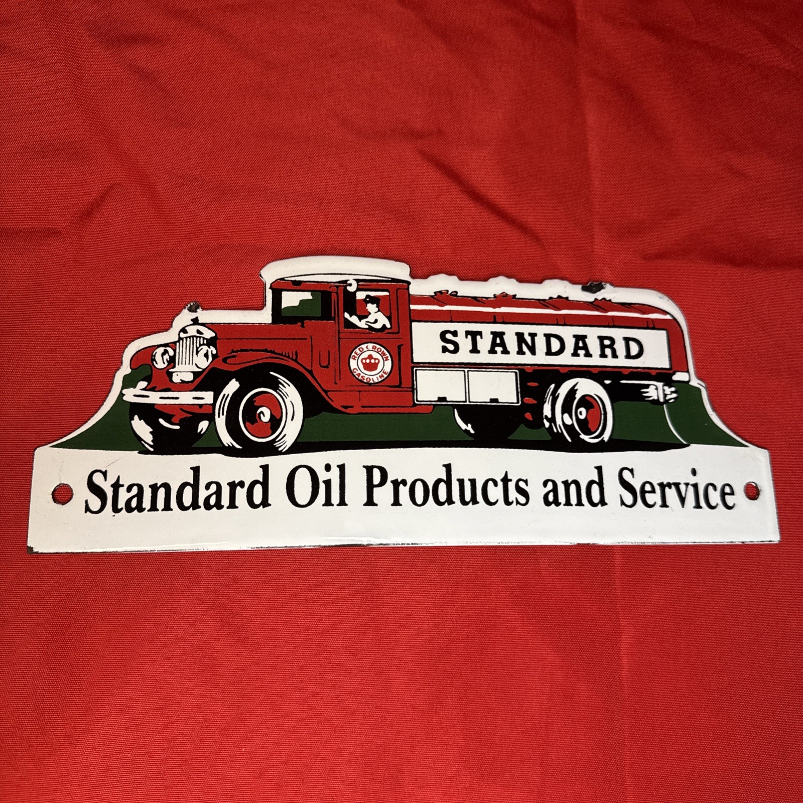 Porcelain Enamel Standard Oil Products Service 1920’s Truck Sign Red Crown Gas