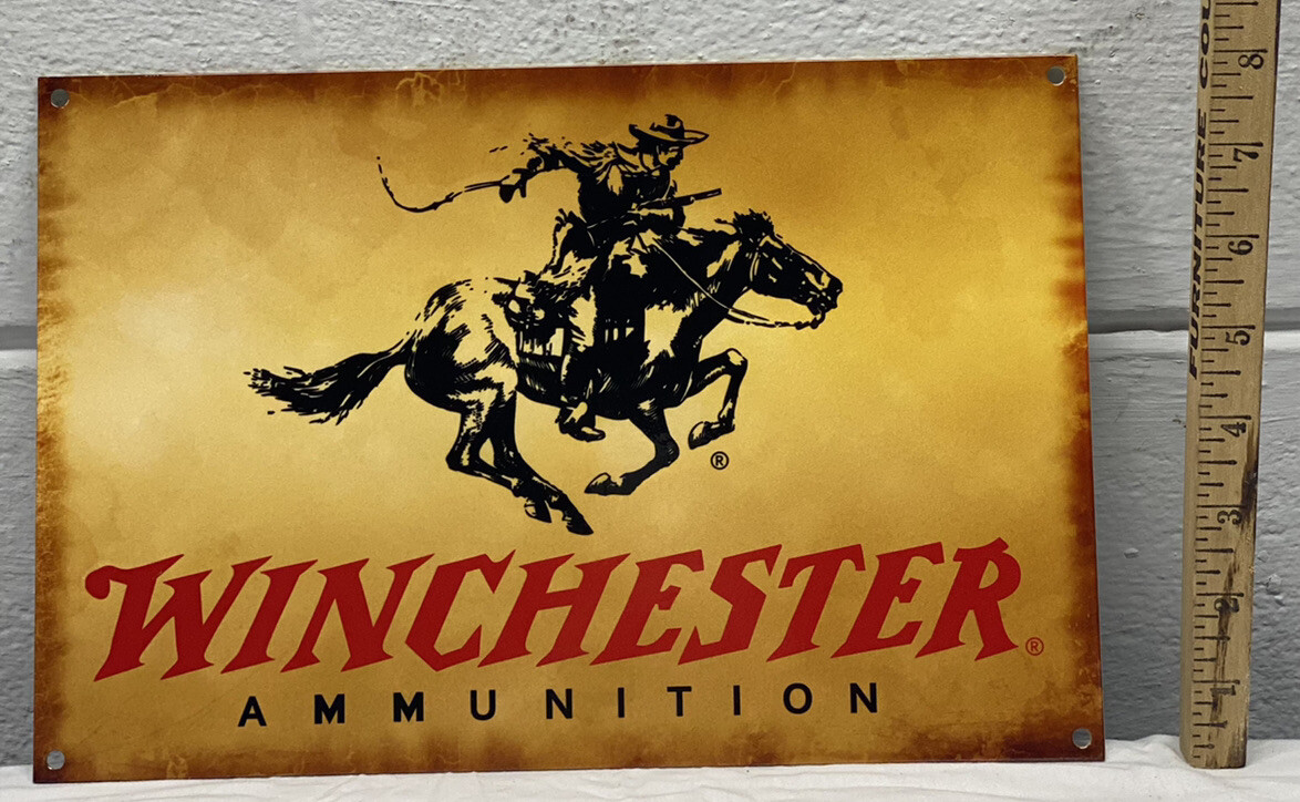 Winchester Ammunition Metal Sign Cowboy Horse Shotgun Range Shooting Gas Oil