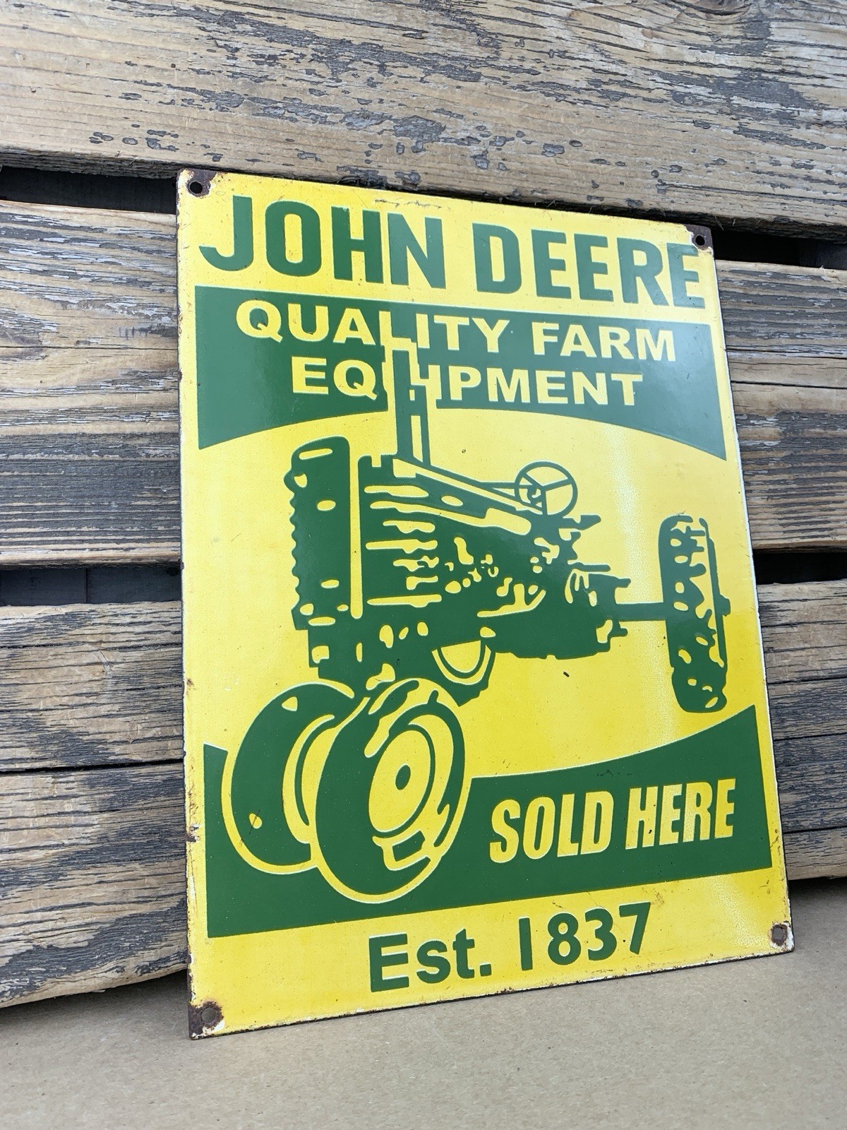VINTAGE 12×9″ JOHN DEERE FARM EQUIPMENT PUMP STATION PORCELAIN GAS OIL SIGN