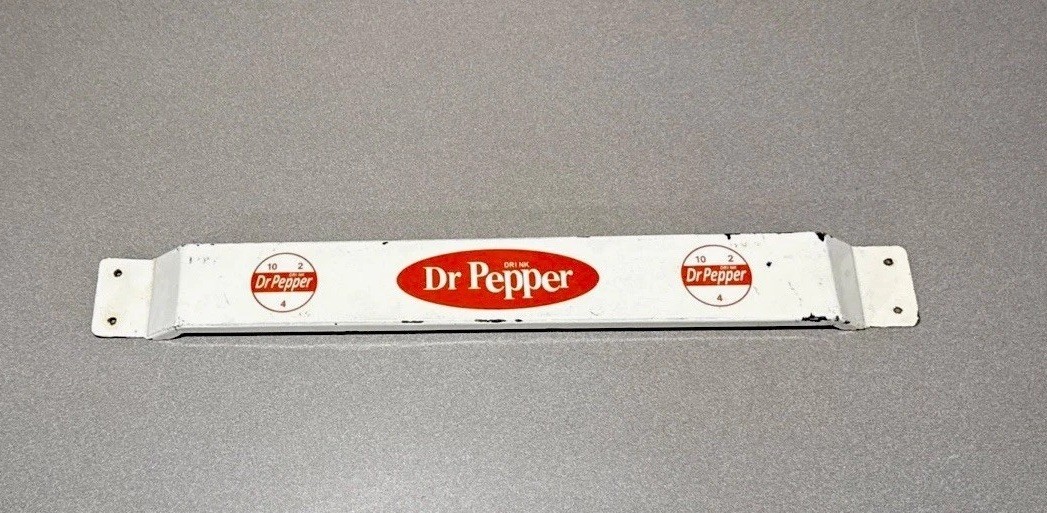 VINTAGE 32” DR PEPPER SODA COLA DOOR PUSH BAR PORCELAIN SIGN CAR GAS OIL