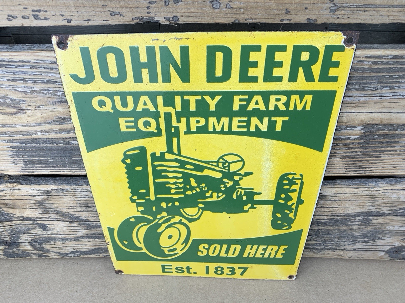 VINTAGE 12×9″ JOHN DEERE FARM EQUIPMENT PUMP STATION PORCELAIN GAS OIL SIGN