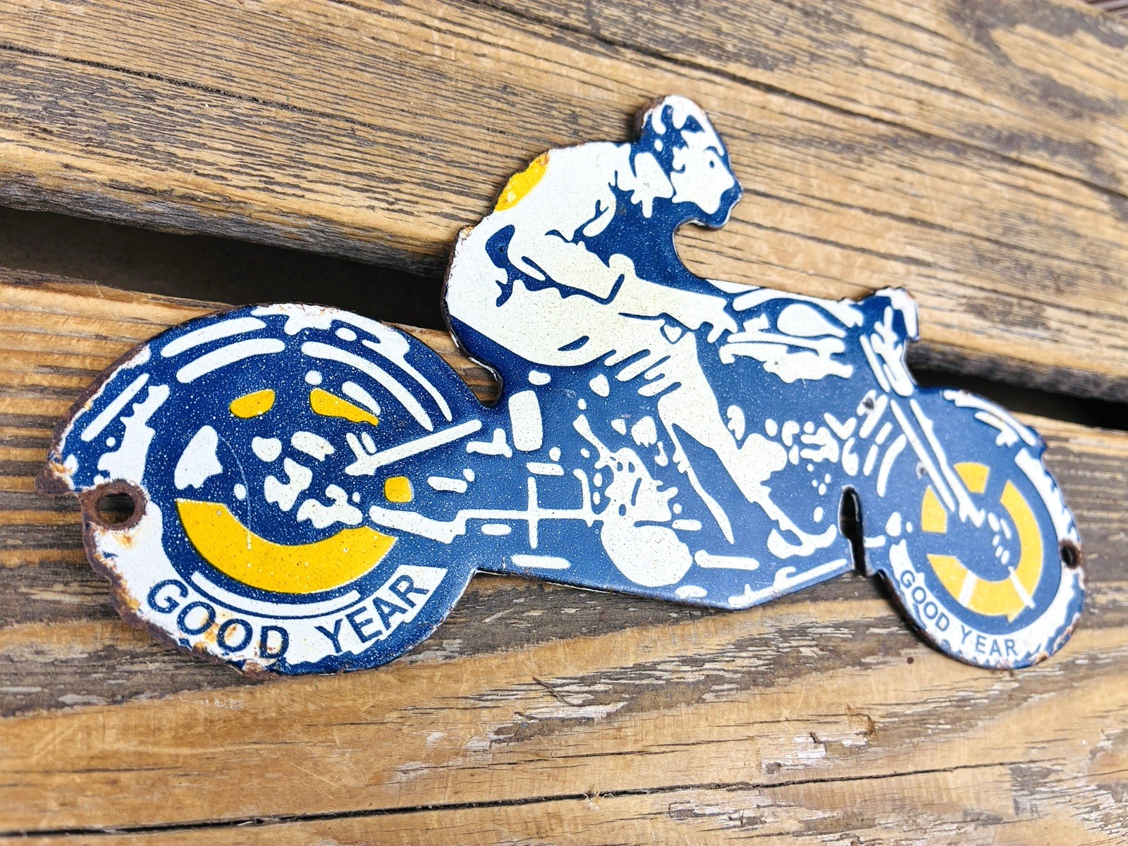 VINTAGE GOOD YEAR TIRES SALES & SERVICE MOTORCYCLE PORCELAIN GASOLINE GAS SIGN