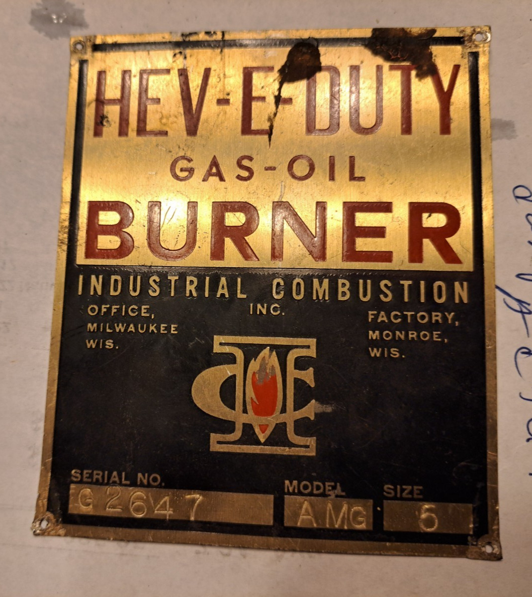 Vtg Industrial Combustion Gas Oil Burner Metal Advertising Sign Original