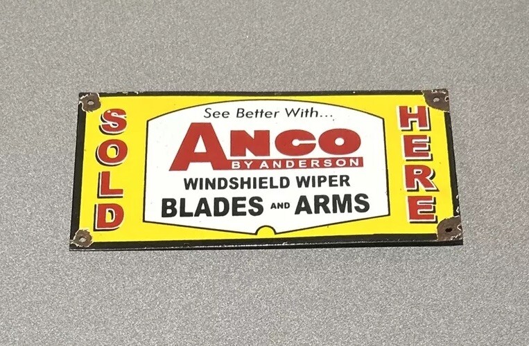 VINTAGE 12” ANCO WIPER BLADES MOTOR OIL PORCELAIN SIGN CAR GAS AUTO