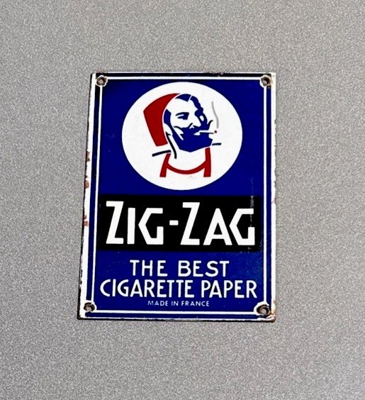 VINTAGE ZIG ZAG CIGARETTE PAPERS PORCELAIN SIGN CAR GAS MOTORCYCLE OIL