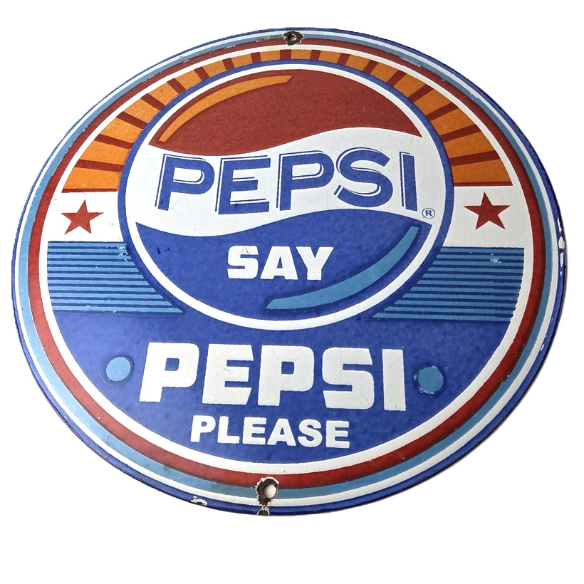 Vintage Pepsi Porcelain Sign – Glass Beverage Say Pepsi Please Gas Pump Sign