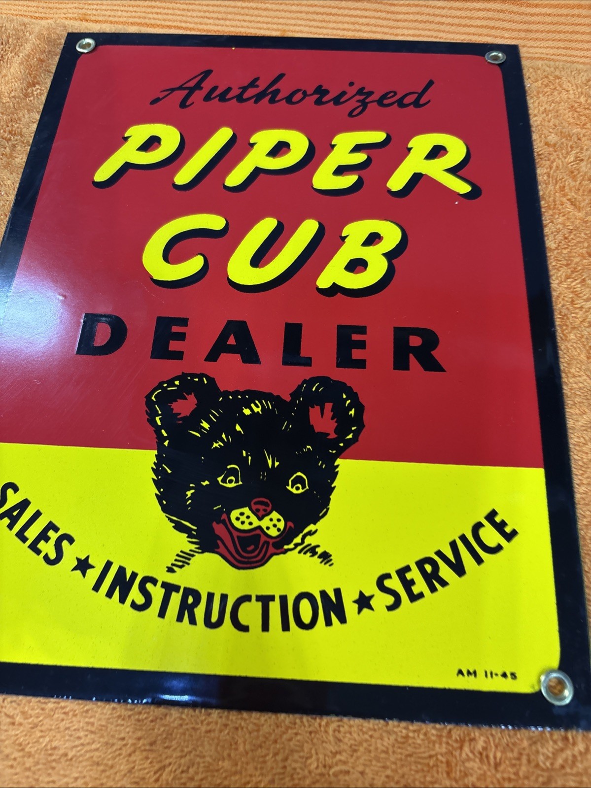 Box 5-#11NOS Vintage Porcelain Enameled Heavy Metal Piper Cub Dealer 12”x9”Sign
