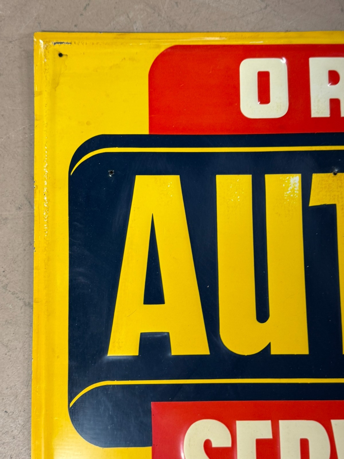 Vtg 50s Auto-Lite Service Parts MARINE SERVICE Orig 30″x24″ SST Embossed Sign