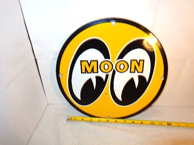 VINTAGE MOON EYES SPEED & POWER EQUIPMENT 11 3/4″ HOT ROD RACE GASOLINE OIL SIGN