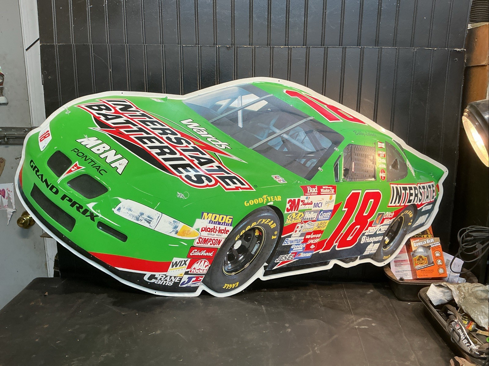 Vintage NASCAR Bobby Labonte #18 Interstate Battery 50” Tin Metal Sign Embossed