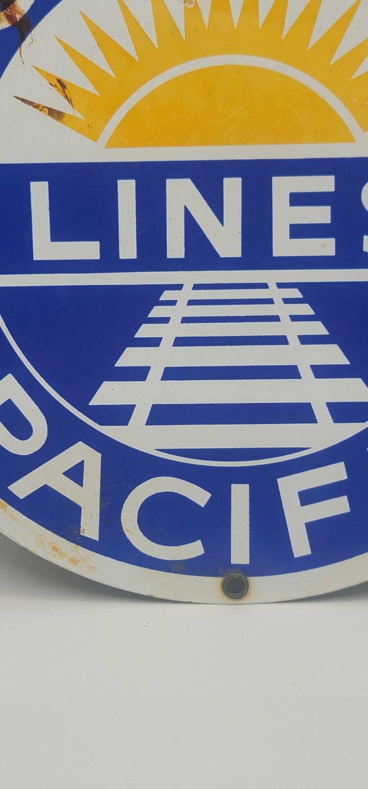 Vintage Southern Lines Pacific Railroad Porcelain Enameled Train Metal Sign