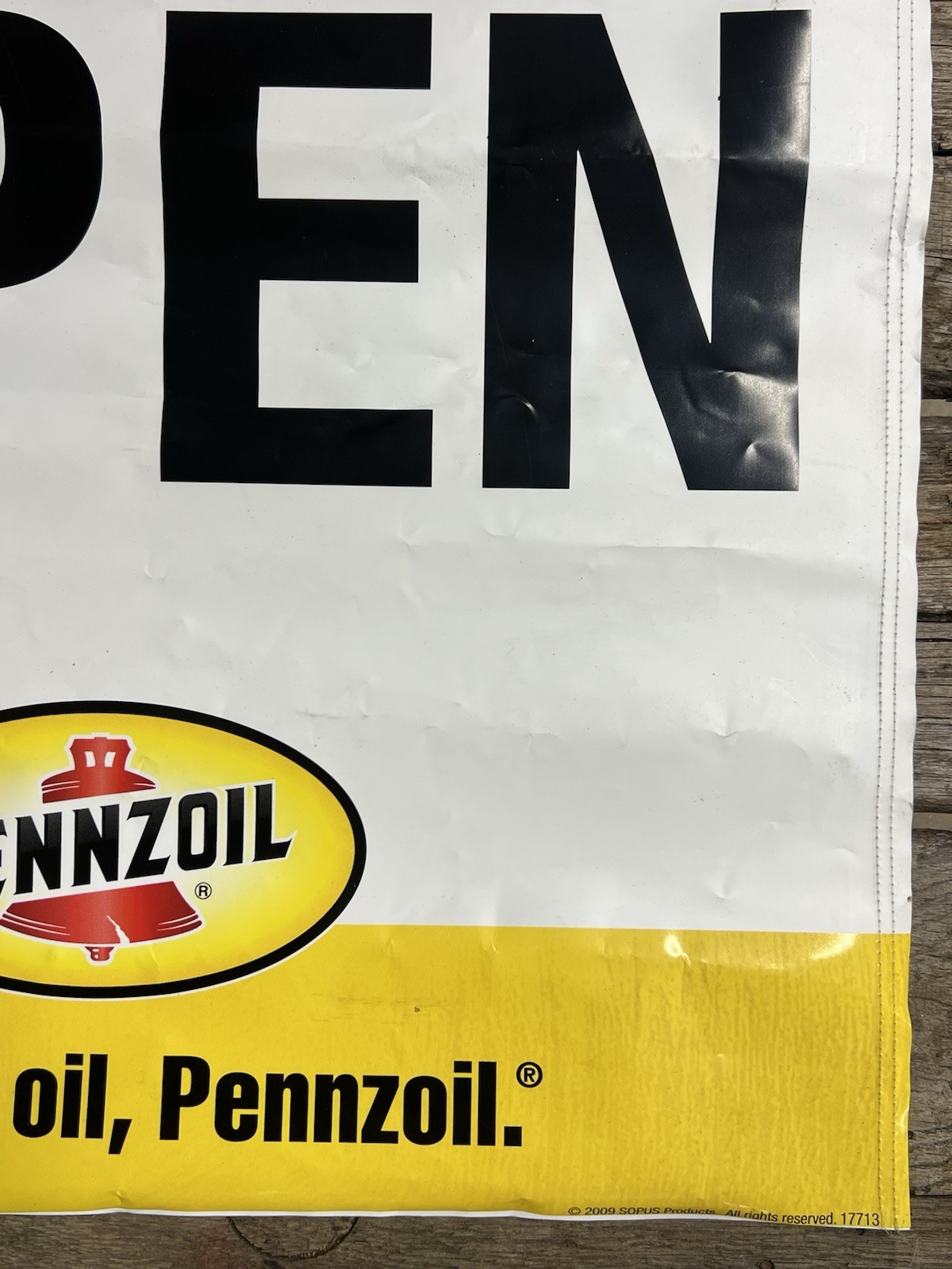 Vintage Pennzoil “We Are Open” Oil Changes Service Station Advertising Banner
