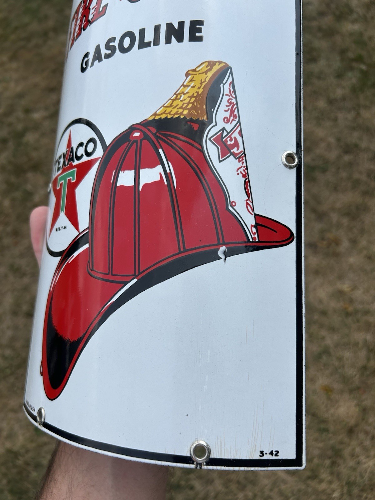 Original Texaco Fire Chief Curved Porcelain Pump Plate Sign Small Size Rare