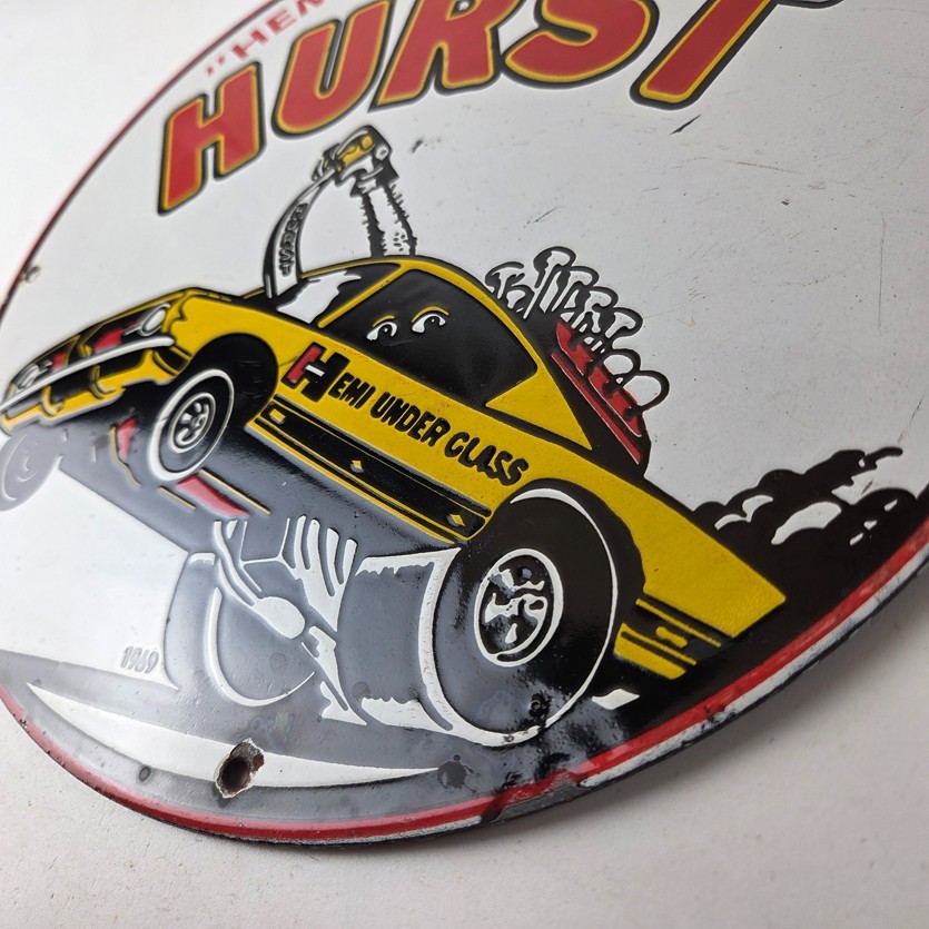 Vintage Plymouth Barracuda Sign – Hurst Hemi Engine Auto Gas Pump Porcelain Sign