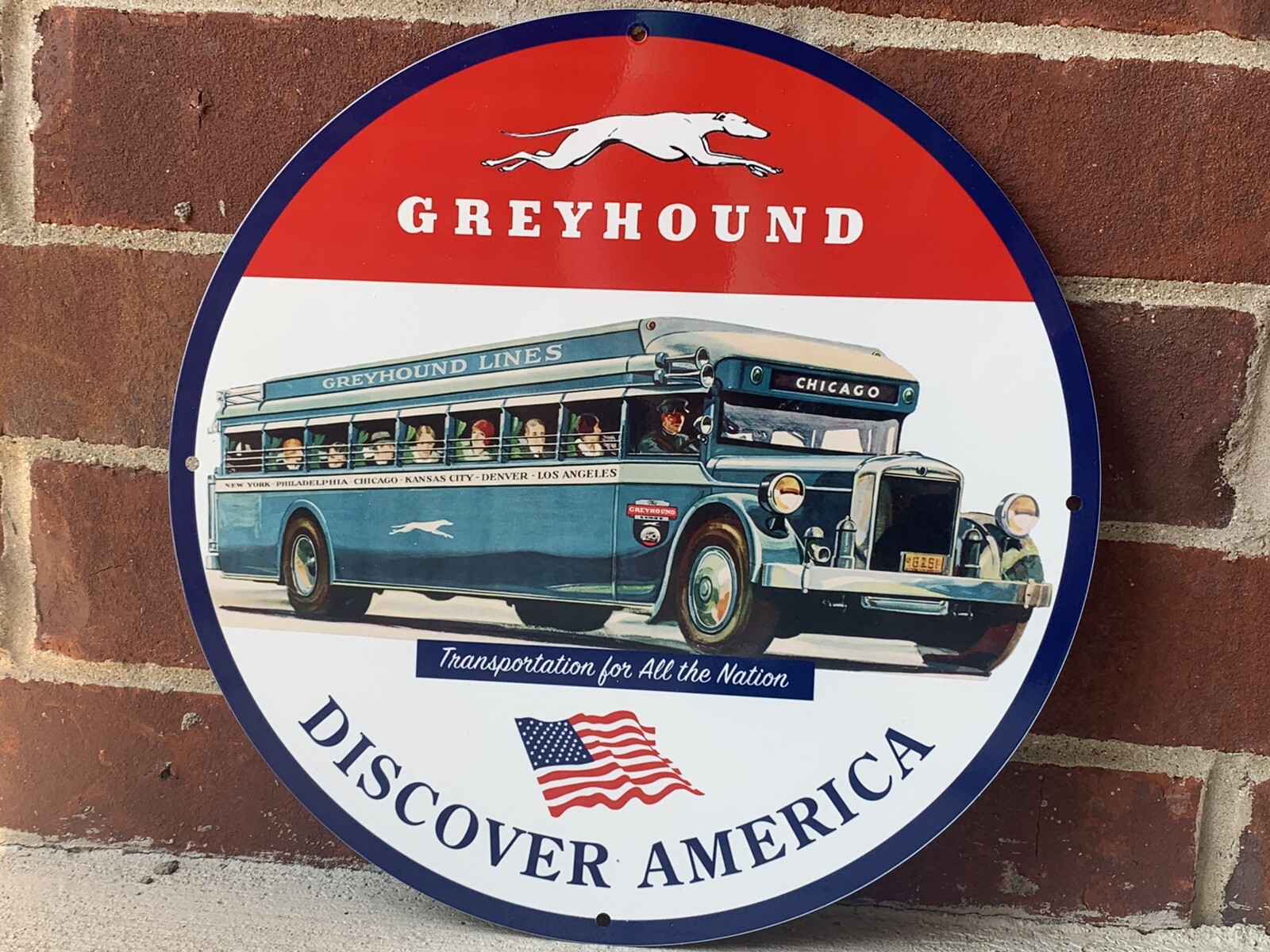 Greyhound Bus Line Vintage Style Steel Pump Plate METAL Sign Patriotic America