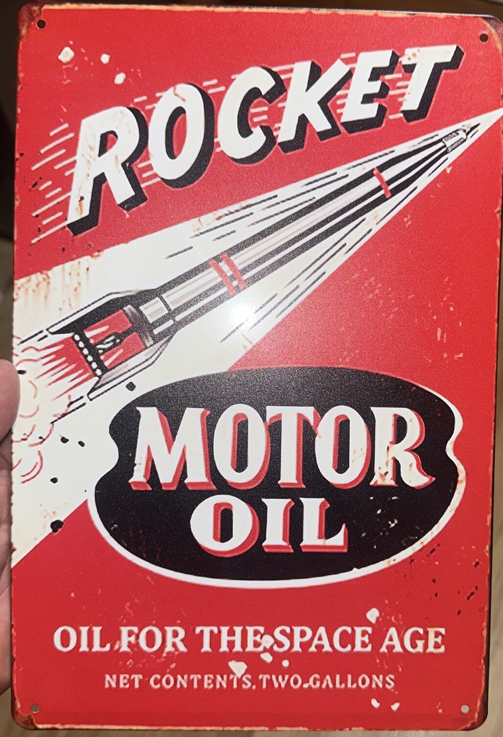 Metal Sign Rocket Motor Oil Oil For The Space Age 9×12 Rustic Garage Mancave
