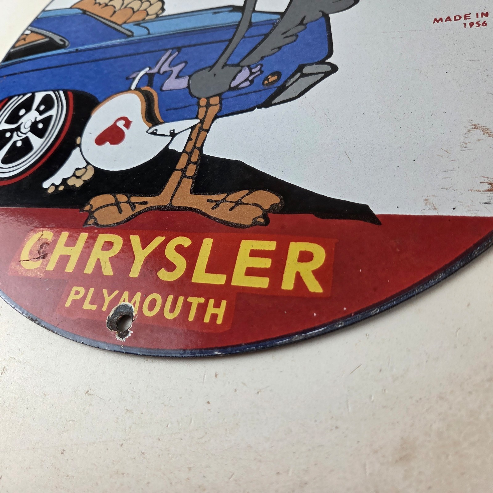 Vintage Mopar Chrysler Porcelain Sign – Road Runner Plymouth Gas Pump Plate Sign