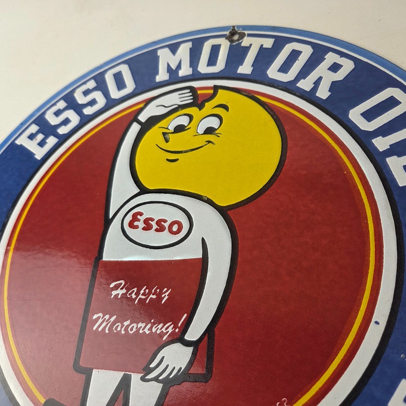 Vintage Esso Gasoline Sign – Gas Service Station Auto Oil Drop Porcelain Sign