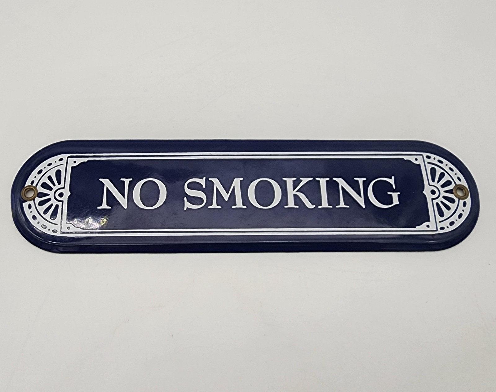 Vintage No Smoking Labeled Porcelain Enameled Metal Sign 9.5″ Blue White