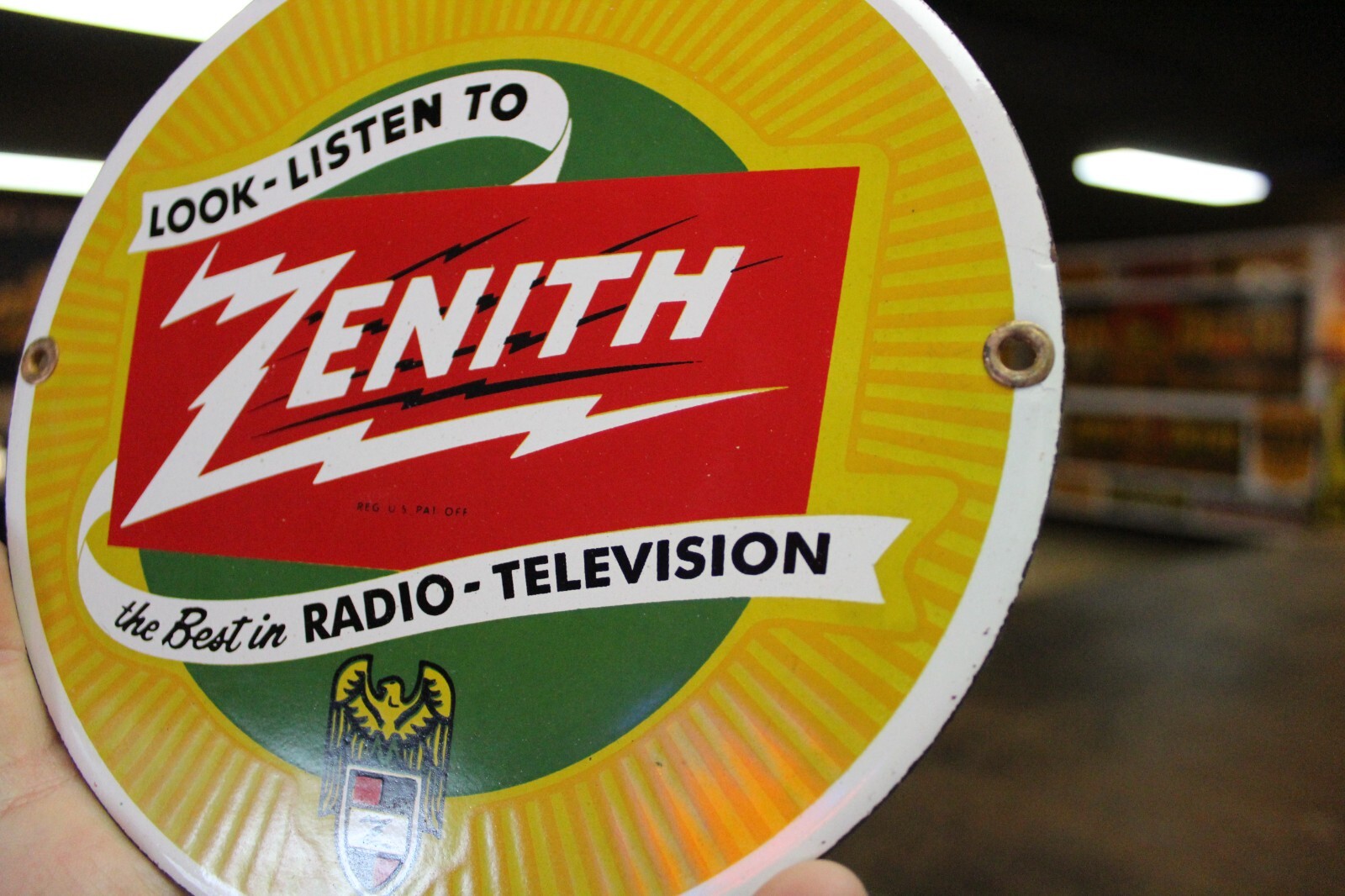 RARE ZENITH RADIO TV DEALER PORCELAIN METAL SIGN TUBE REPAIR ELECTRONIC DEPT