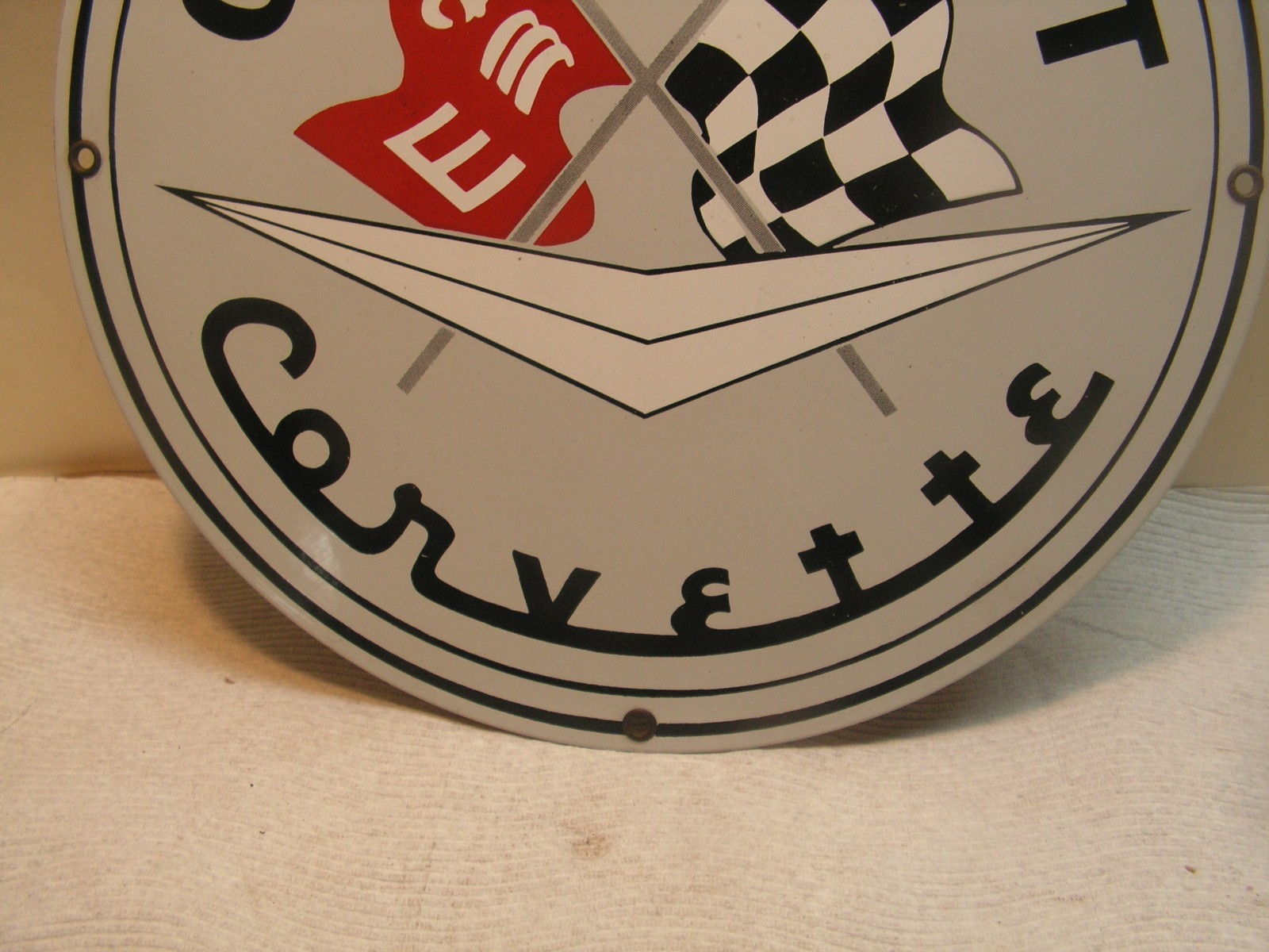 Vintage Chevrolet Corvette porcelain sign 11 1/4″ Andy Rooney. NICE!