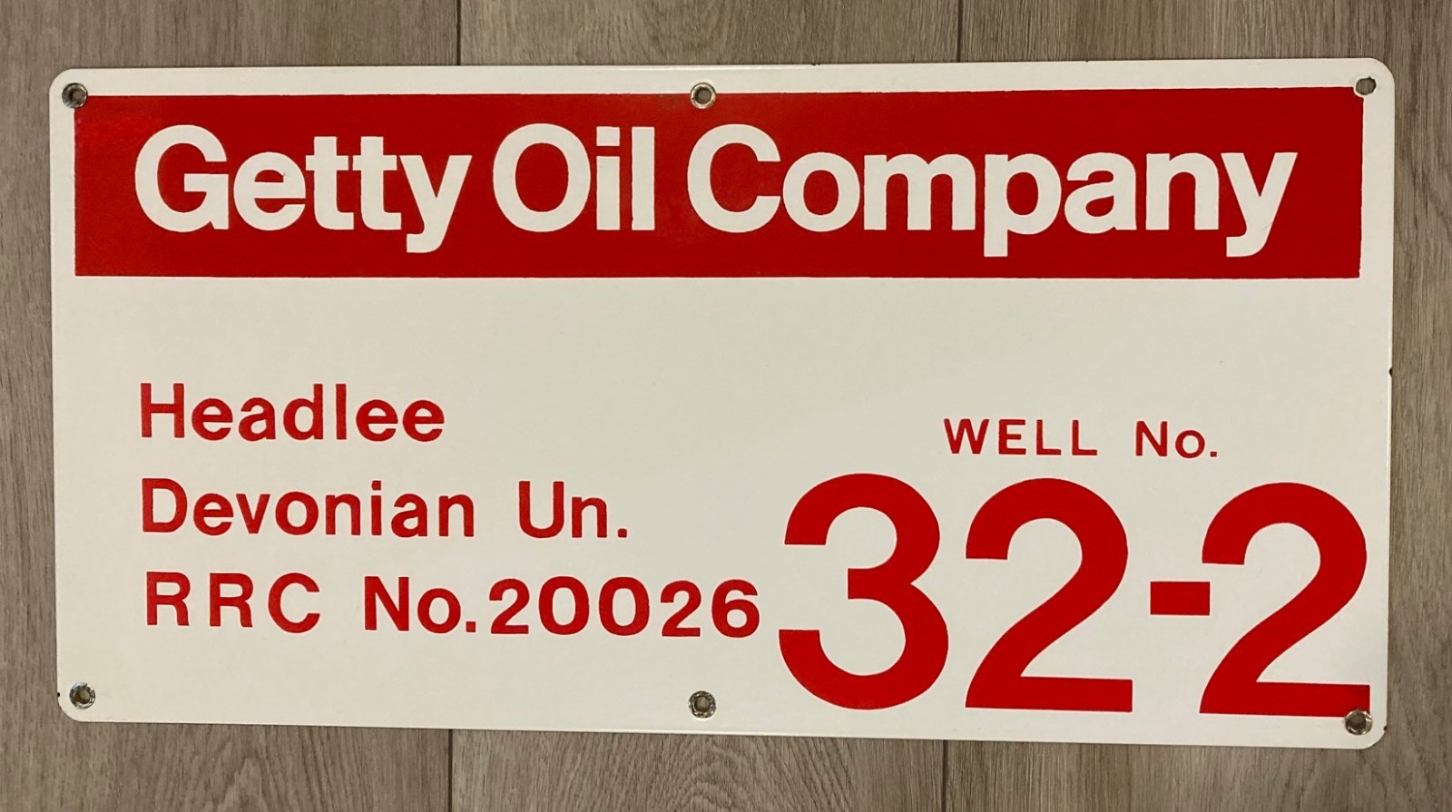 GETTY OIL COMPANY PORCELAIN VINTAGE WELL LEASE SIGN TEXAS, 12″x 24″ #32-2