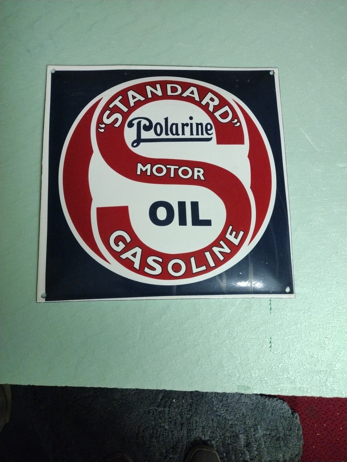 Standard Motor Oil Gasoline Polarine Porcelain Sign Convex Enamel Advertising
