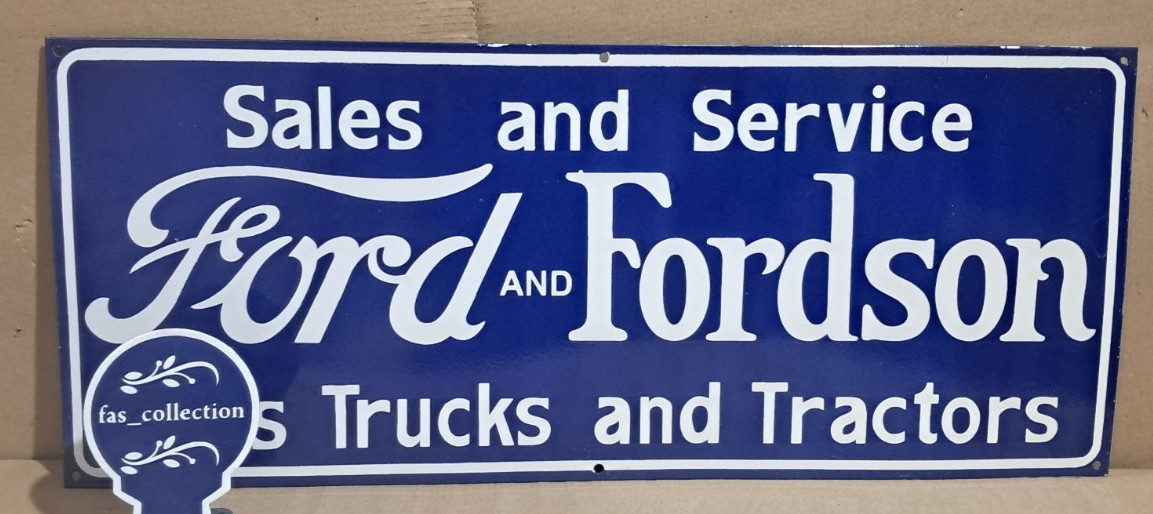 Ford And Fordson Porcelain Enamel Sign 36 x 15 Inches 1 Sided