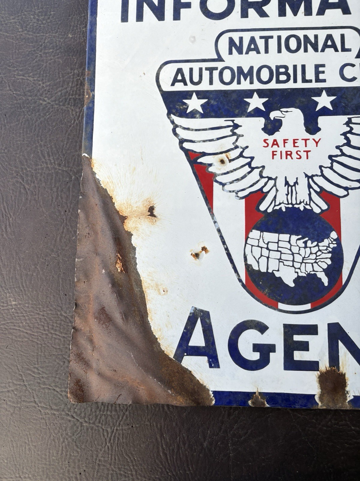 RARE 1930s-40s PORCELAIN NATIONAL AUTOMOBILE CLUB TOURING INFORMATION AGENT SIGN