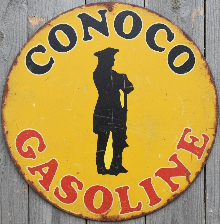Conoco Gasoline 12″ Diameter Vintage Novelty Metal Sign Made In USA