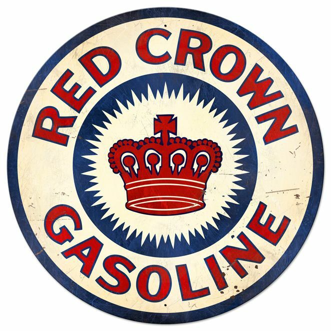RED CROWN GASOLINE 42″ ROUND HEAVY DUTY USA MADE METAL GAS ADVERTISING SIGN