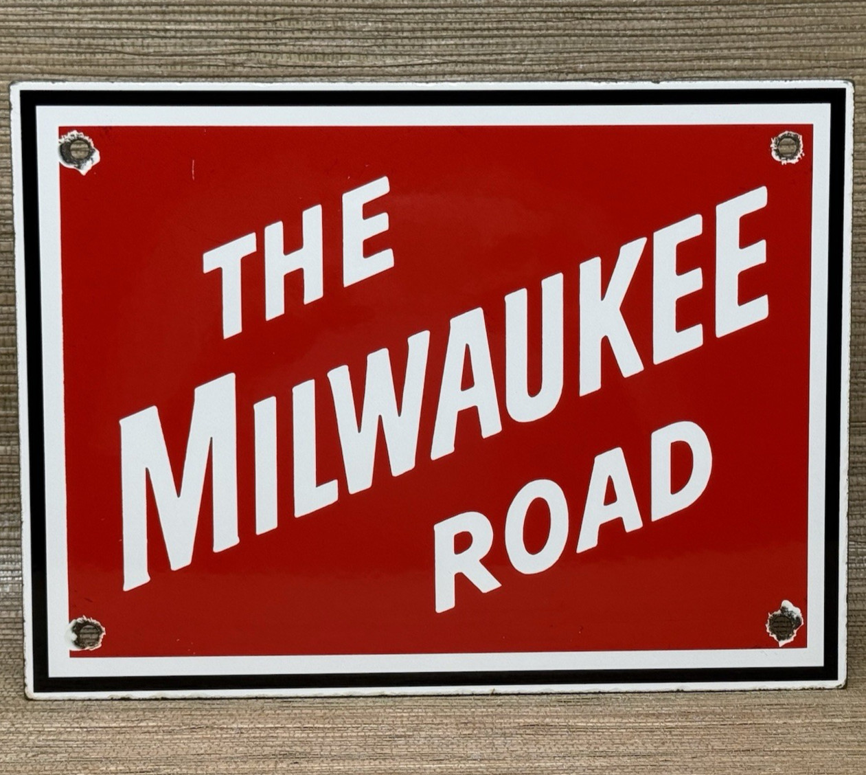 VINTAGE THE MILWAUKEE ROAD PORCELAIN SIGN TRAIN STATION GAS OIL RAILROAD FREIGHT
