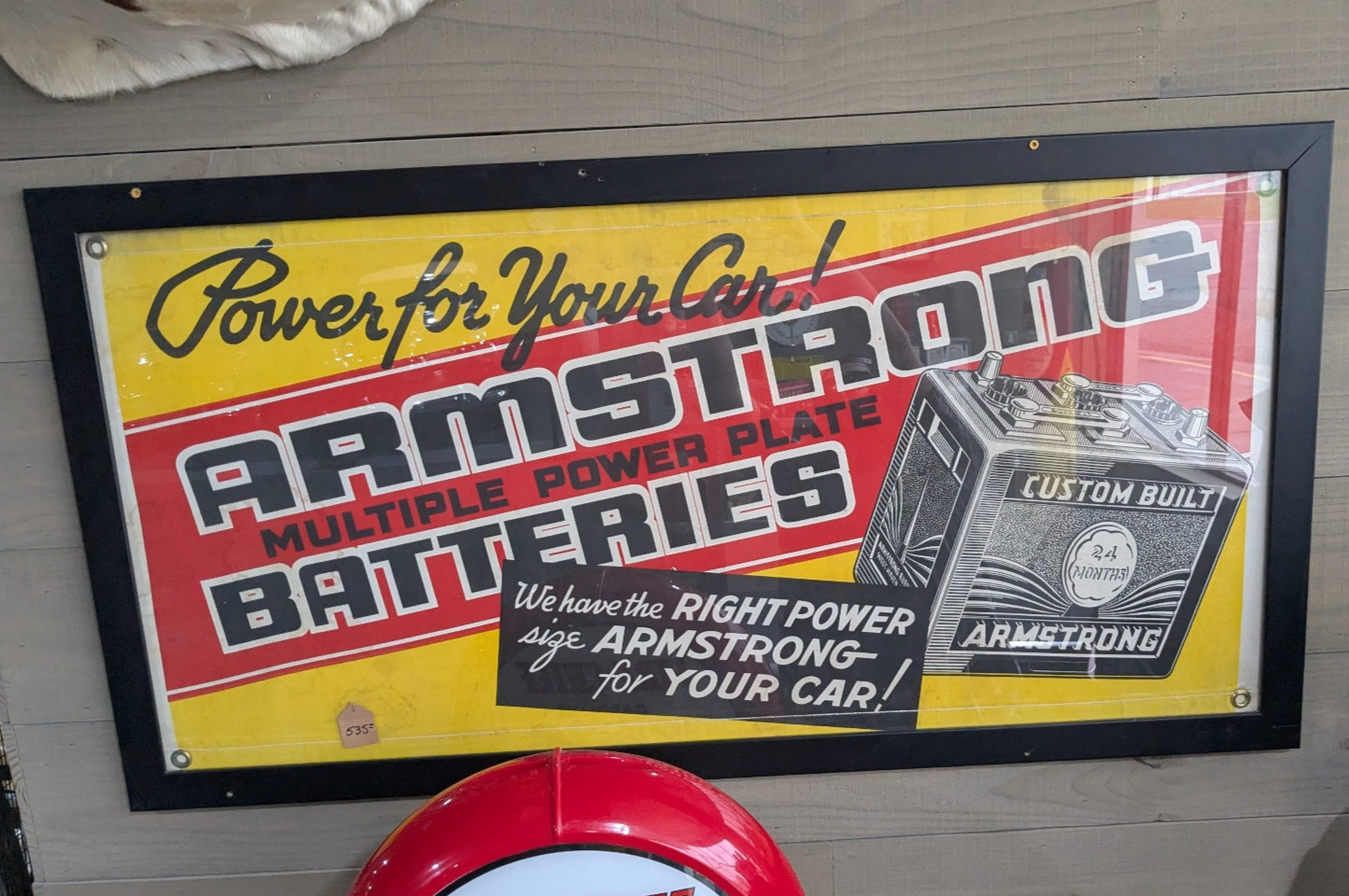 Vintage Framed Power For Your Car Custom Built Armstrong Batteries Banner Sign
