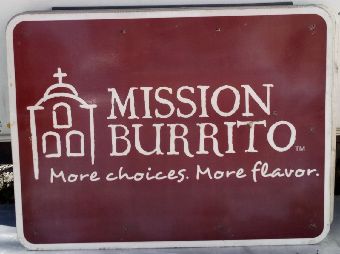 AUTHENTIC RETIRED ADVERTISING HWY EXIT SIGN MISSION BURRITO TACO BELL 48X36 A26