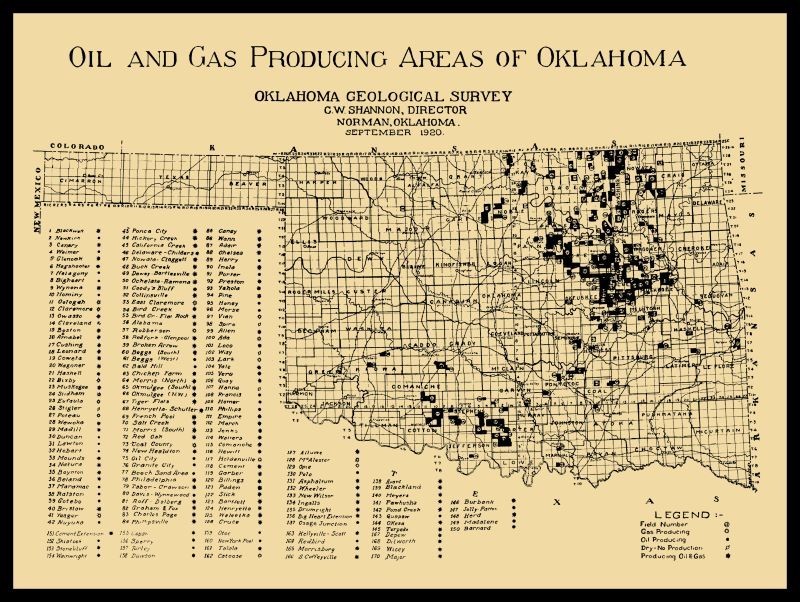 1921 Oklahoma Oil & Gas Producing Areas Map NEW METAL SIGN: 12×16 Ships Free