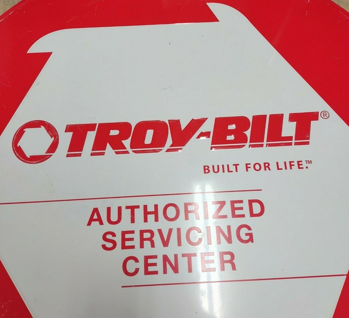 3 Inch Troy Bilt Dealer Sign Red & White No. 773-05194 Vintage Scratched Used