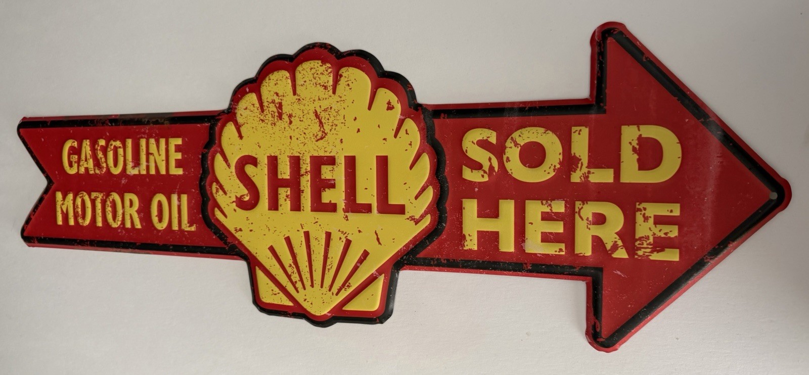 Shell Gasoline Motor Oil Metal Sign Sold Here Arrow Vintage Style Wall Decor