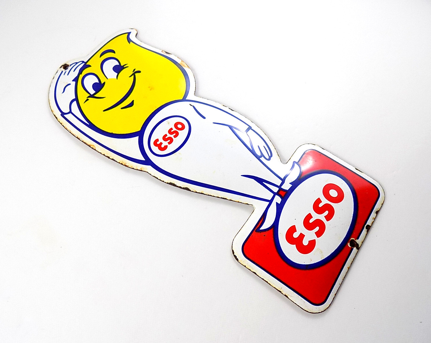 VINTAGE ESSO DROP BOY PORCELAIN METAL SIGN 7-7/8″ x 3-1/8 GAS STATION OIL PUMP