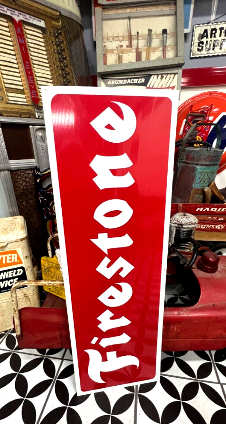 36″ FIRESTONE VINTAGE style Hand Painted Metal SIGN TIRES CAR TRUCK AUTO OIL GAS