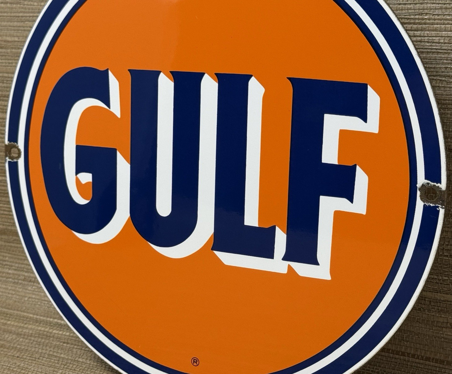 VINTAGE GULF GASOLINE PORCELAIN SIGN GAS STATION PUMP PLATE MOTOR OIL SERVICE