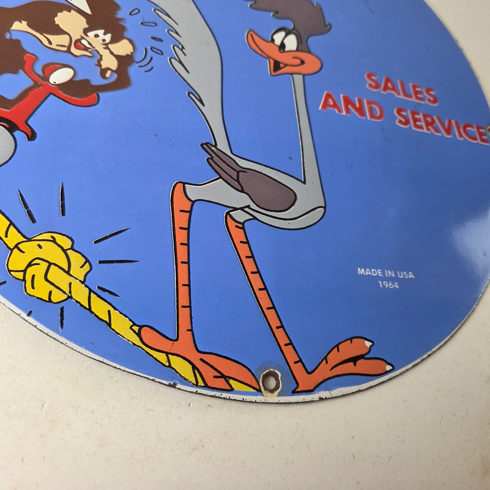 Vintage Vespa Sign – Road Runner Bike Gas Pump Service Station Porcelain Sign