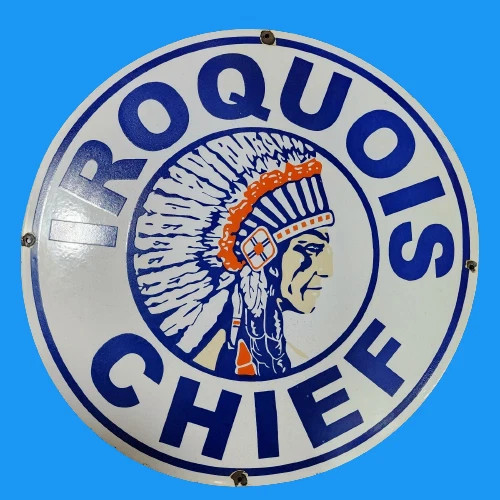 PORCELIAN IROQUOIS ENAMEL SIGN SIZE 30X30 INCHES DOUBLE SIDED