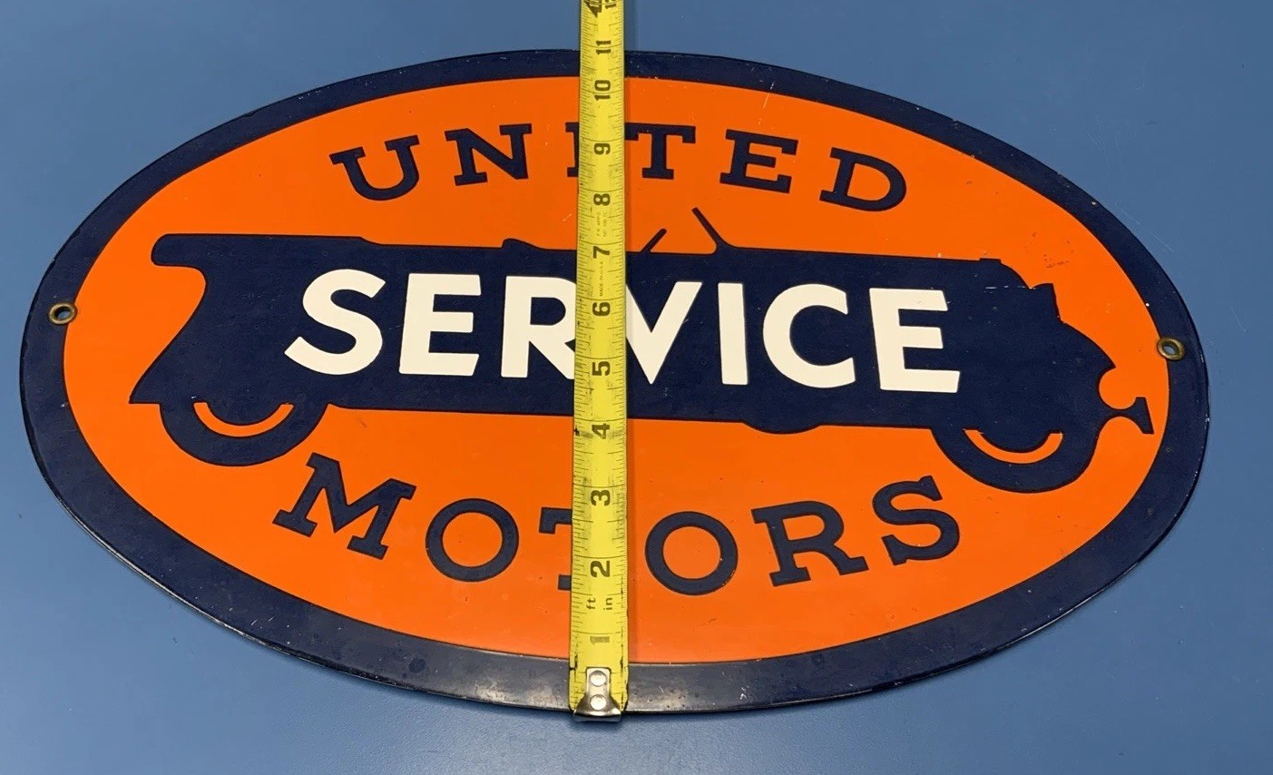 UNITED SERVICE MOTORS ENAMEL SIGN SIZE 16 1/2 X 11