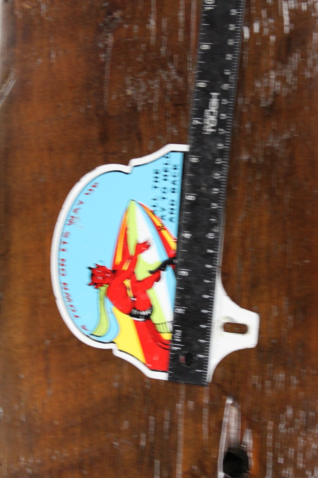 RARE 1950s HELL MICHIGAN SATAN ROCKET STAMPED PAINTED METAL PLATE TOPPER SIGN