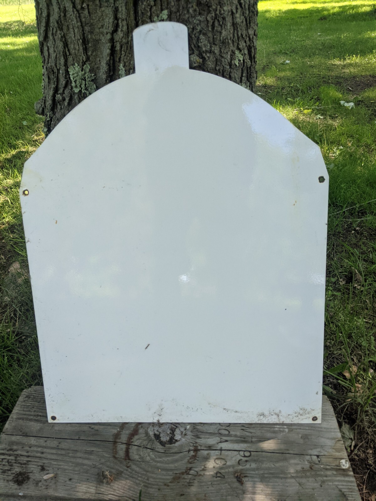 LARGE VINTAGE CROWN RATIATOR CAP “THEFT PROOF” PORCELAIN ENAMEL SIGN 24″ X 18″