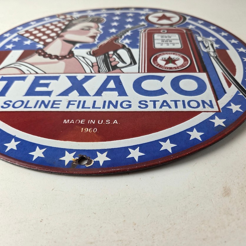 Vintage Texaco Sign – Gasoline Filling Station Pump Plate Porcelain Sign